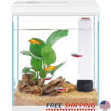 2 Gallon Glass Aquarium Starter Kit Small Fish Tank with Filter and Light White
