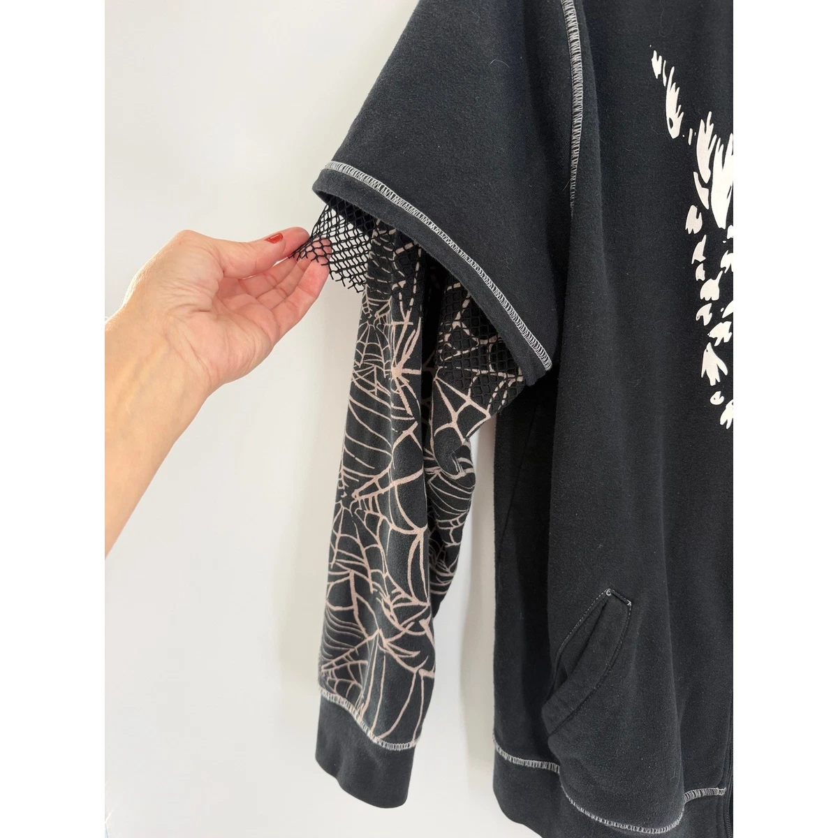 Marvel Venom Para Hombres Sudadera con Capucha Cremallera Completa En Capas Telaraña Malla Gráfico Negro Talla L