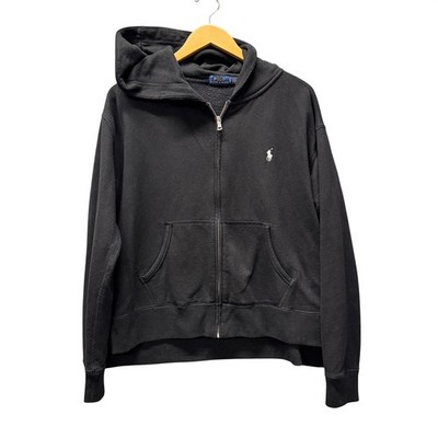 Polo Ralph Lauren Hoodie Womens Large Fleece Full Zip Black + Pockets Boxy Fit