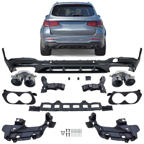 Sport Heckdiffusor + Schwarze Endrohre Rund FüR Mercedes GLC X253 19-22 Facelift-image