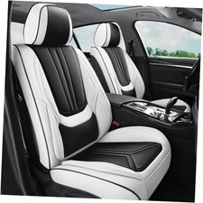 Car Seat Covers Full Set White Black, Luxury Leather Car FullSet Black  White