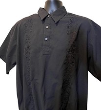 Vtg SRT Banded Bottom Polo Shirt Black On Black Embroidery Sz L Taiwan