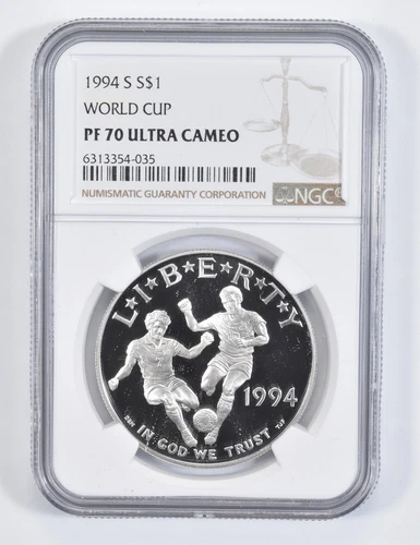 PF70 1994 S World Cup Soccer Commemorative Proof Silver Dollar NGC *7128