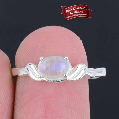 Natürlicher Regenbogen Mondstein Sterlingsilber Neu Cluster Trendy Ring Schmuck Größe 9