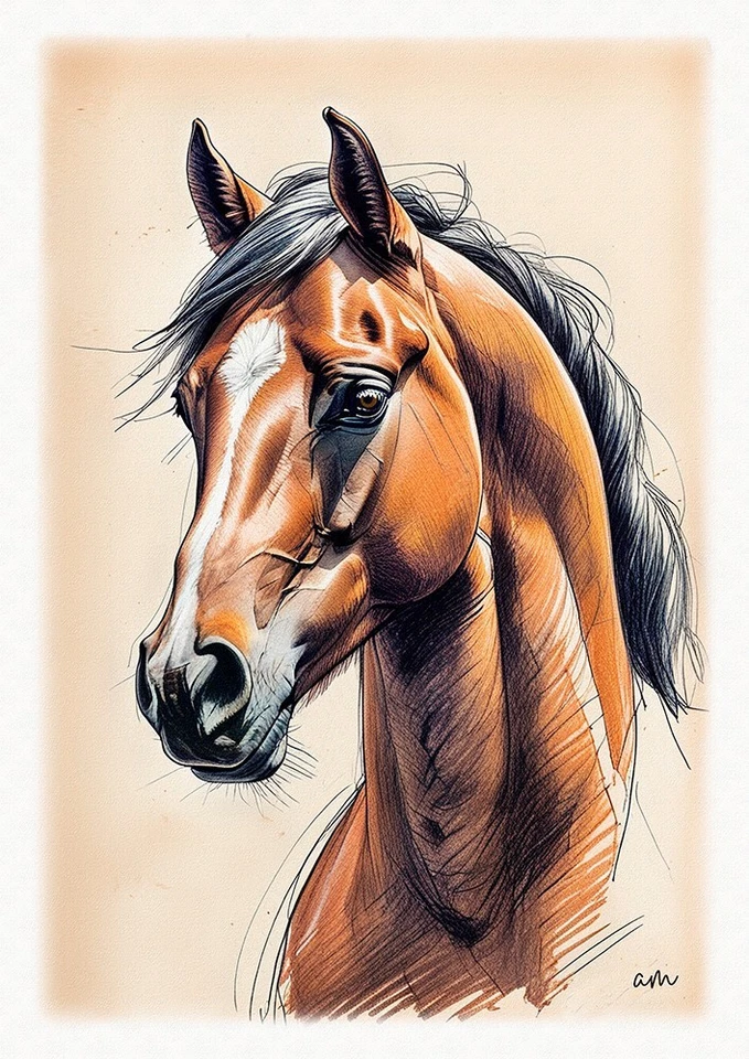 Tableau - Illustration originale - Portrait Cheval - Photo 1/1