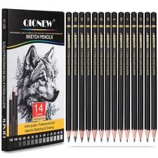 Qionew Professional Sketching Pencil for Drawing,14 Pack, Graphite Black 