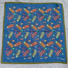 Drakes of London Pocket Square Beach Pool Blue Cotton Handkerchief Made in Italy