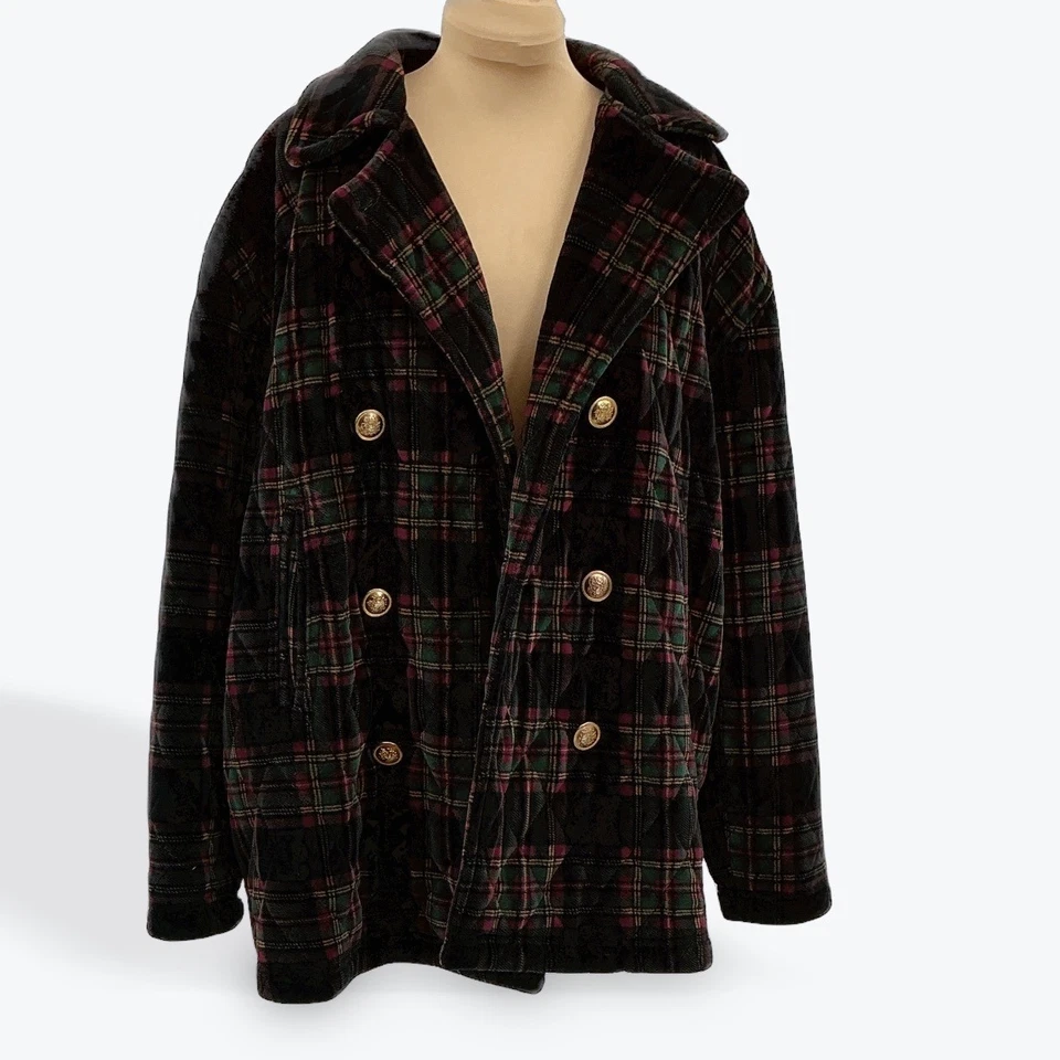 Jaqueta de veludo Jones New York Sport feminina xadrez peito duplo tamanho M - Imagem 2 de 4