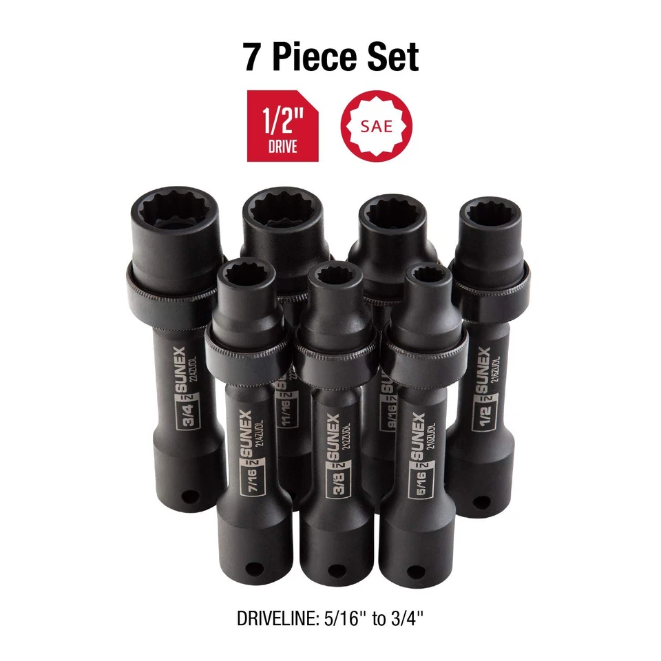 2696 1/2-Inch Drive SAE 12-Point Driveline Socket Set, 7 Piece - Image 2 of 4