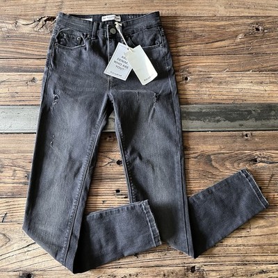 Pull&Bear Denim Skinny Jeans Womens UK 6 Grey Black Distressed Mid Waist NWT