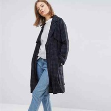 0500 Nwt Native Youth All Over Check Lightweight Trench In Navy & Red Sz S