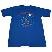 Vintage 80s 90s Hanes Teacher School Teaching Blue Shirt Adult Large