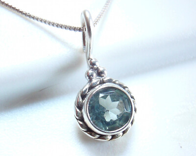Very Tiny Blue Topaz 925 Sterling Silver Pendant Round