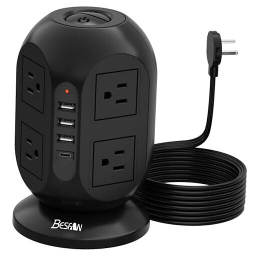 Surge Protector Power Strip Tower with 8 Outlets 4 USB Ports(1 USB C),  Black-C-image