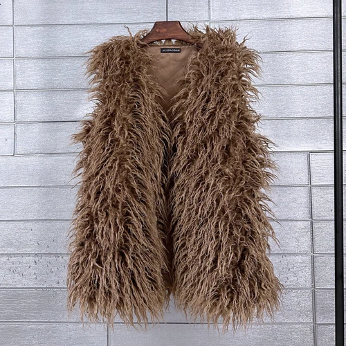 Mujeres Talla Grande Imitación Lana Piel Largo Imitación Skeep Piel Invierno Chaleco Cálido - Imagen 7 de 43