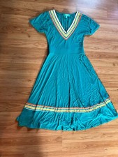 Size 2 Fever London Retro V-Neck A-line Dress Blue w Stripes 1970’s Style