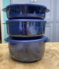 Tupperware Vent 'N Serve 3-pc./2pc. Small Round Set-Red-Indigo-NEW-SHIP INCL