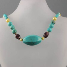 Collier Howlith Süßwasserzuchtperle Kristal...
