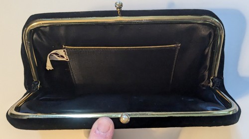 Vtg Purse BLACK VELVET RAYON ART DECO 1940 1950 CLUTCH EVENING BAG Garay - Picture 7 of 8