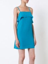 Alice + Olivia Etta Ruffle-Trimmed Crepe Mini Slip Dress Laguna Size M Blue $195