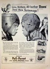 1941 Poll-Parrot Star Brand Shoes Vintage Print Ad 1940s Boys Football Helmets