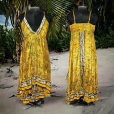 Indian 5 Pcs of Vintage Recycle Sari Silk Maxi Beach Sundress Boho Gypsy Dress