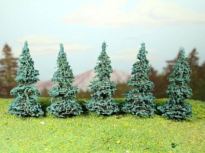 5pcs ELK RIVER 3'' BLUE SPRUCE Hand Made Hand Painted Model Trees Scenery Terrain