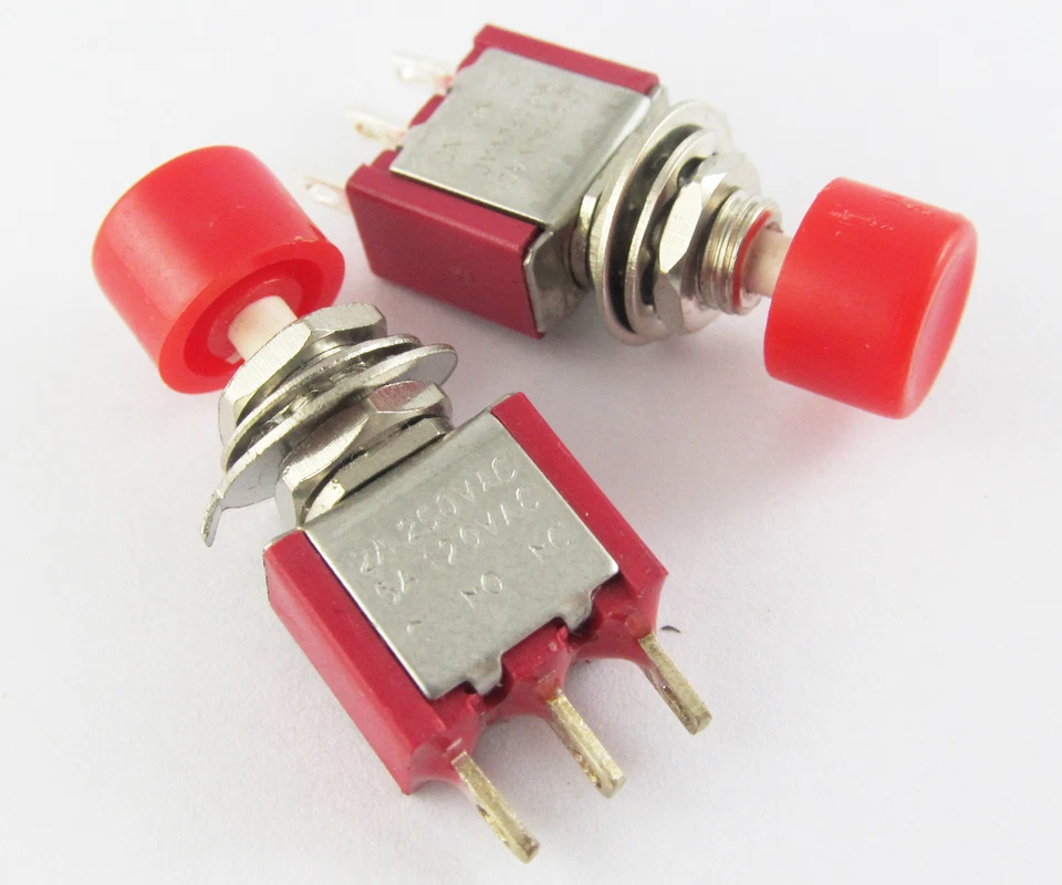 4x Red Momentary SPDT Push Button Normal Open/Close Switch 3Pin 2A 250V/5A 120V - Image 3 of 4