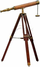 Nautical Brass 18 Inch Antique Design Leather Telescope With Wooden Tripod Stand