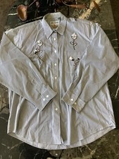Vintage Get Lucky Embroidered Flower Rhinestone Button Up Shirt Size Large
