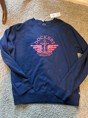 Dockers Sweatshirt Mens XXL 100% Cotton Lightweight navy red Logo Spellout nwt
