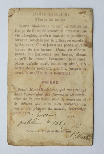 Ancien Image Sainte Marie Madeleine Jubilé 1886 - 6,2 x 10 cm - Foto 2 di 2