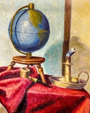 Still Life w/ Globe Pipe Candle Realism INSTANT DOWNLOAD Print at Home Wall Art