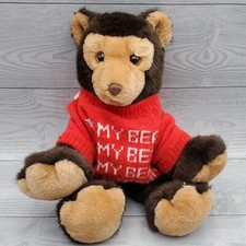 VINTAGE 1984 R. DAKIN CO. Dark Brown Plush STUFFED SEATED Sweater BEAR