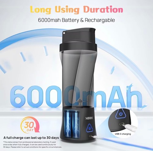 Tragbarer Mixer 650ml High Power 360W - Ice Crushing Smoothies Shakes - USB-C - Bild 5 von 14