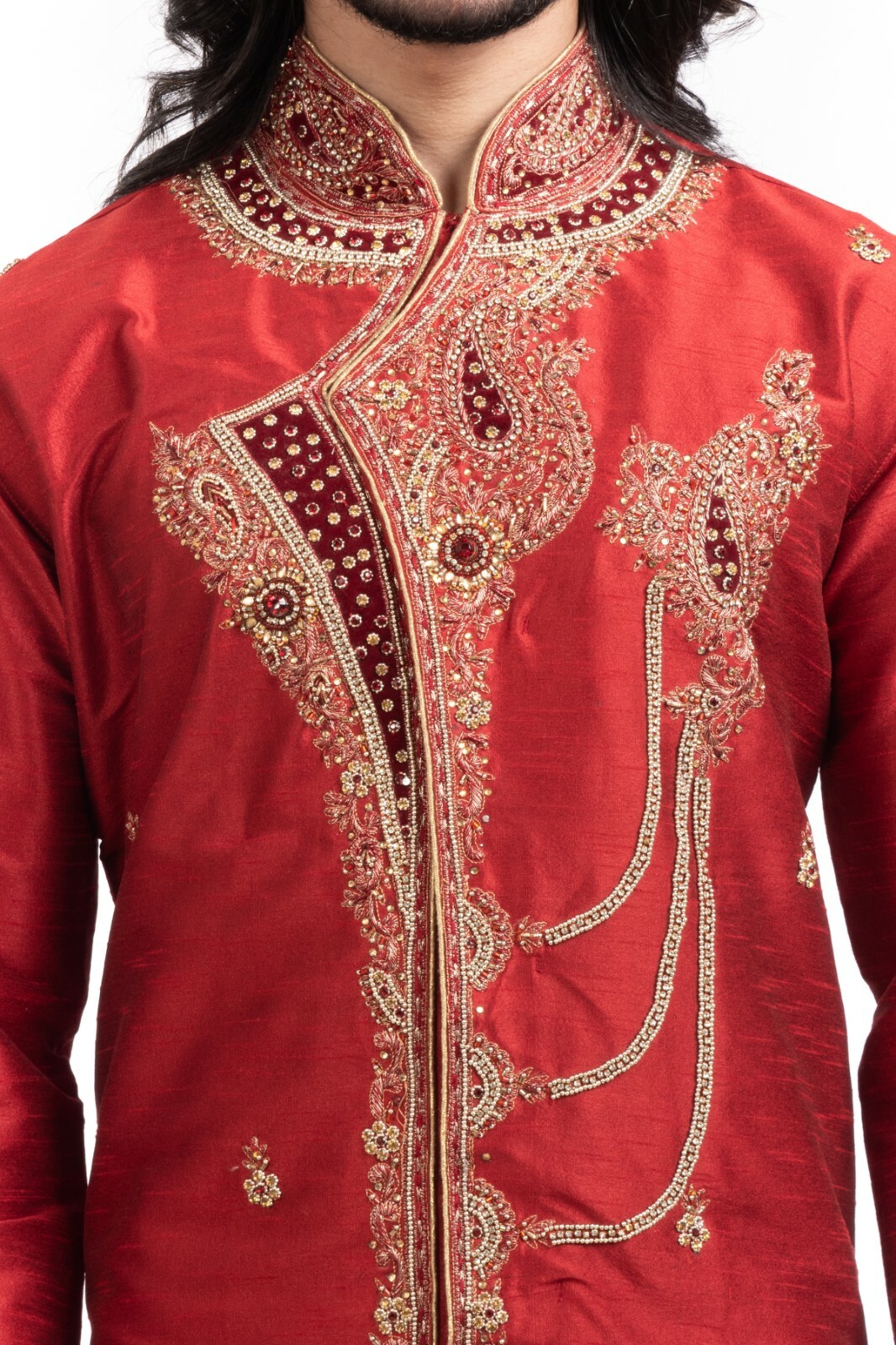 как выглядит itailorman Design Indian Ethnic Red Kurta Churidar for Men 2pc фото