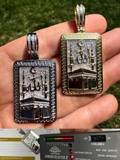 MOISSANITA Real 925 Plata Meca Kaaba Árabe Islámico Colgante Hip Hop Helado
