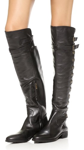 Sam Edelman PIERCE Over-The-Knee Boot Women's 7 M Black Leather Military Buttons - Picture 5 of 17