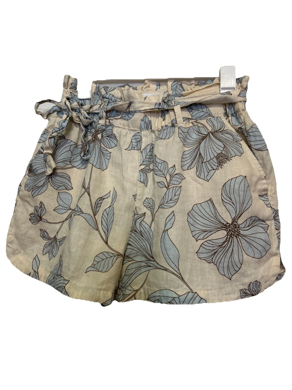 Cynthia Rowley Womens 100% Linen Floral Leaf Print Shorts Size Medium Pockets
