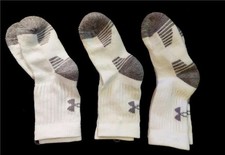 NEW UNDER ARMOUR UA HEATGEAR YOUTH BOYS TRAINING CREW SOCKS 3 PAIRS WHITE SZ YXS