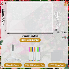 Acrylic Dry Erase Board with Light Up  11.8  LED Note Board with Colors, Stand...