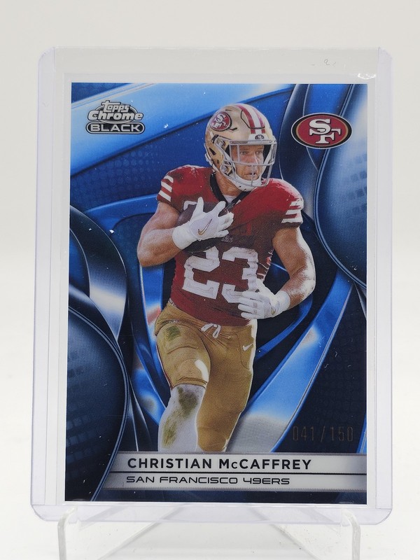 CHRISTIAN MCCAFFREY 2025 TOPPS CHROME BLACK BLUE REFRACTOR #88 49ERS /150 Q7485