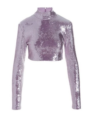 ROTATE Lilac Sequinned High-Neck Long Sleeve Cropped Top Size 38 AU 10