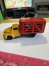 Vintage Tin Metal Cattle Livestock Truck w/ Horse - Japan Yellow Red