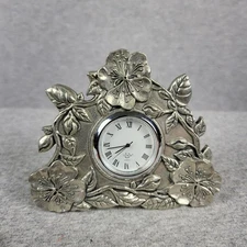 Vintage Pewter Lenox Quartz Clock Designed By Kirk Stieff Approx 3.5"X4" 