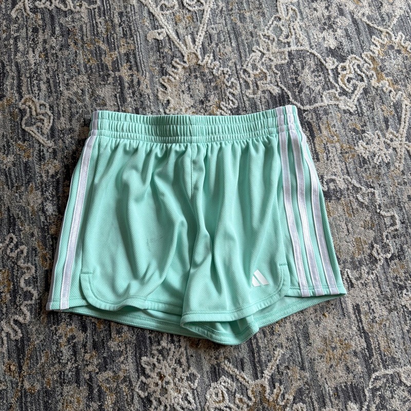 Green Adidas Shorts Girls Sz L 14 Seafoam Pull On Athletic Mesh Core Stretch