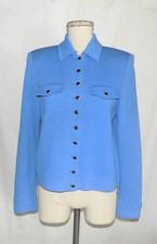 St John Collection Santana Knit Jacket Dusty Blue Button Front Bomber Style 4