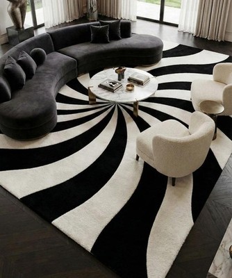Modern Black & White Rug | Hand Tufted Wool Area Rug | Luxury Geometric Rug.