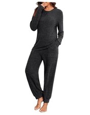 Womens Pajama Sets Long Sleeve Pajamas Soft Pjs Sets for Medium Black Grey