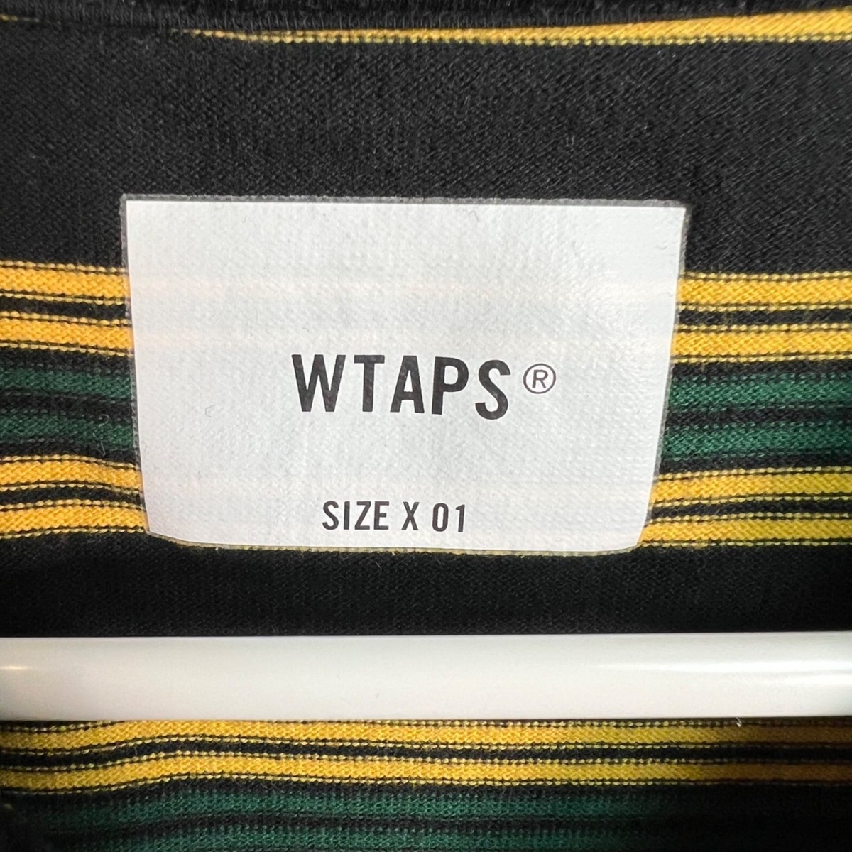 WTAPS Mens Size X 01 Striped Cotton T-Shirt Black Yellow Green View 3